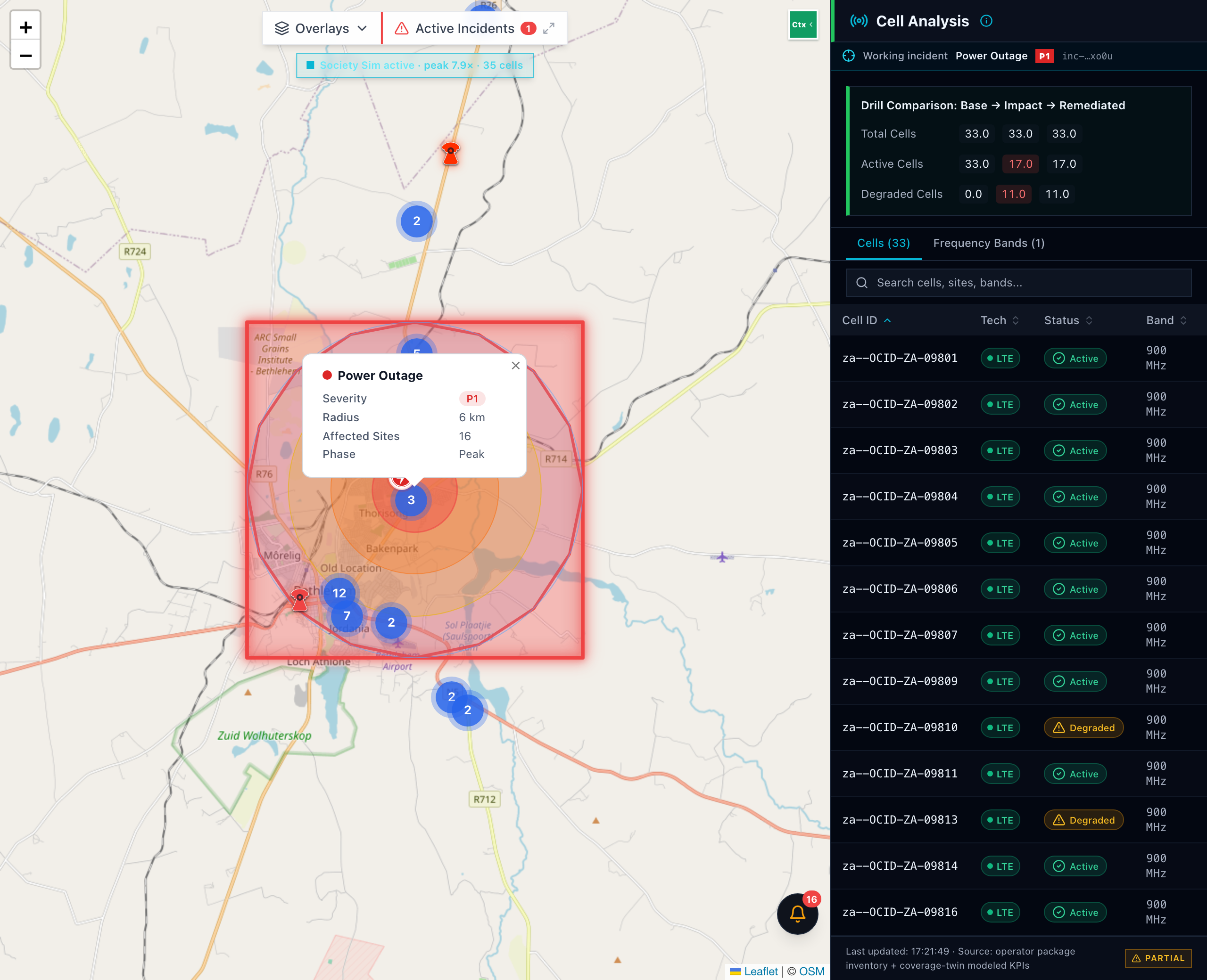 1. Incident — the bounded demo begins with 16 of 33 cells affected